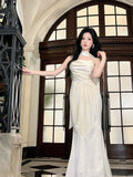 Modest A Line Spaghetti Straps Ivory Satin Long With Scarf Prom Dresses Wedding Guest Dress 16th Birthday Outfits HZ0311