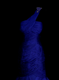 Mermaid One Shoulder Royal Blue Tulle With Pleated Ruched Long Prom Dresses Party Dress For Women HZ0311