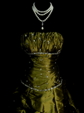 Charming Ball Gown Strapless Olive Green Taffeta With Beadings Long Prom Dresses Party Dress For Women HZ0311