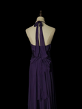 Simple A line Halter V Neck Chiffon Grape Long Prom Dress Ideas With Pleated Formal Party Dress Inspo For Women HZ0311