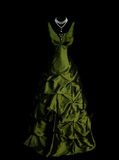 Classy Ball Gown V Neckline Olive Green Taffeta With Beadings Long Prom Dresses Trendy Party Dress For Women HZ0311