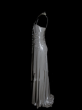 Simple A line Spaghetti Straps Silver Gray Satin Long Prom Dress Ideas With Pleated Formal Party Dress Inspo For Women HZ0311