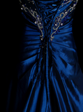 Classy Ball Gown Sweetheart Royal Blue Taffeta With Gold Beadings Long Prom Dresses Trendy Party Dress For Women HZ0311