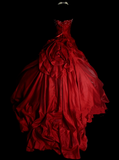 Unique Ball Gown Strapless Burgundy Wine Red Satin With Multi Layered Long Quinceanera Dresses Sweet 15 16 Birthday Gown HZ0311