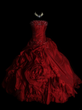 Unique Ball Gown Strapless Burgundy Wine Red Satin With Multi Layered Long Quinceanera Dresses Sweet 15 16 Birthday Gown HZ0311