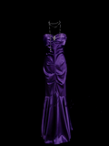 Simple Mermaid Sweetheart Grape Ruched Satin Long Prom Dress Ideas With Pleated Formal Party Dress Inspo For Women HZ0311
