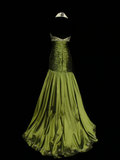 Classy Mermaid Sweetheart Olive Green Taffeta With Beadings Long Prom Dresses Trendy Party Dress For Women HZ0311