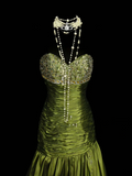 Classy Mermaid Sweetheart Olive Green Taffeta With Beadings Long Prom Dresses Trendy Party Dress For Women HZ0311
