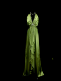 Simple A line Halter Olive Green Ruched Satin Long Prom Dress Ideas With Pleated Formal Party Dress Inspo For Women HZ0311