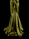 Modest Mermaid One Shoulder Olive Green Ruched Satin Long Prom Dress Ideas With Pleated Formal Party Dress Inspo For Women HZ0311