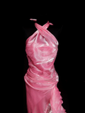 Modest Mermaid Halter Pink Ruched Long Prom Dress Ideas With Pleated Formal Party Dress Inspo For Women HZ0311