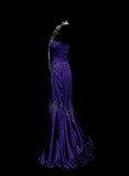 Classy Mermaid Strapless Grape Purple Satin With Appliques Beadings Long Prom Dresses Trendy Party Dress For Women HZ0311