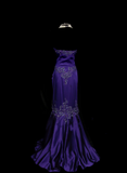 Classy Mermaid Strapless Grape Purple Satin With Appliques Beadings Long Prom Dresses Trendy Party Dress For Women HZ0311