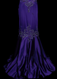 Classy Mermaid Strapless Grape Purple Satin With Appliques Beadings Long Prom Dresses Trendy Party Dress For Women HZ0311