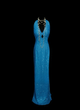 Modest Prom Dresses Aesthetic Mermaid Halter Blue Inspiration Backless Sequin Style Impress Long Party Formal Gown HZ0311