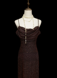 Chic Formal A Line Spaghetti Strap Brown Sequin Style Impress Long Prom Dresses Party Gowns HZ0311