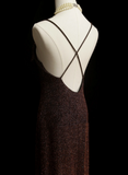 Chic Formal A Line Spaghetti Strap Brown Sequin Style Impress Long Prom Dresses Party Gowns HZ0311