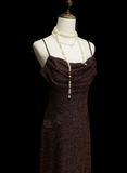 Chic Formal A Line Spaghetti Strap Brown Sequin Style Impress Long Prom Dresses Party Gowns HZ0311