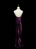 Chic Formal Mermaid Spaghetti Strap Purple Satin With Cape Style Impress Long Prom Dresses Party Gowns HZ0311