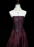 Classy Formal Ball Gowns Strapless Burgundy With Beads Style Impress Long Prom Dresses Party Gowns HZ0311