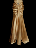 Modest Prom Dresses Aesthetic Mermaid Halter Gold Satin Inspiration Backless Style Impress Long Party Formal Gown HZ0311