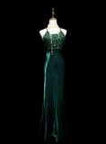 Vintage Mermaid Halter Dark Green Long 70s Prom Dresses Formal Gowns Inspo Evening Outfit HZ0311