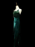 Vintage Mermaid Halter Dark Green Long 70s Prom Dresses Formal Gowns Inspo Evening Outfit HZ0311