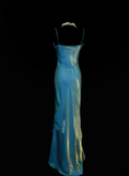Vintage Mermaid 2 Piece Blue Spaghetti Strap Long 70s Prom Dresses Formal Gowns Inspo Evening Outfit HZ0311