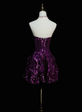 Sparkly Ball Gown Sweetheart Grape Sequin Short 16th Birthday Dress Middle School Homecoming Dresses Cocktail Gown HZ0311