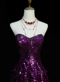 Sparkly Ball Gown Sweetheart Grape Sequin Short 16th Birthday Dress Middle School Homecoming Dresses Cocktail Gown HZ0311
