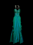 Chic A line Sweetheart Green Satin Pleated With Sequined Bodice Long Prom Dresses Party Dress 18th Birthday Outfits Graduation Dress HZ0311
