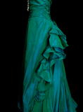 Chic A line Sweetheart Green Satin Pleated With Sequined Bodice Long Prom Dresses Party Dress 18th Birthday Outfits Graduation Dress HZ0311