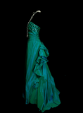 Chic A line Sweetheart Green Satin Pleated With Sequined Bodice Long Prom Dresses Party Dress 18th Birthday Outfits Graduation Dress HZ0311