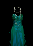 Chic A line Sweetheart Green Satin Pleated With Sequined Bodice Long Prom Dresses Party Dress 18th Birthday Outfits Graduation Dress HZ0311