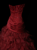 Ball Gown Strapless Burgundy Sleeveless With Applique Women's Dress Satin Long Quinceanera Dresses Sweet 16 Birthday Quince Dress Outfits HZ0311