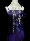 Chic A line Spaghetti Straps Grape With Flowers Long Prom Dresses Party Dress 19th Birthday Outfits Graduation Dress HZ0311