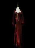 Chic A line Spaghetti Straps Burgundy With Flowers Cape Long Prom Dresses Party Dress 19th Birthday Outfits Graduation Dress HZ0311