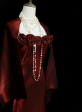 Chic A line Spaghetti Straps Burgundy With Flowers Cape Long Prom Dresses Party Dress 19th Birthday Outfits Graduation Dress HZ0311