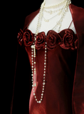 Chic A line Spaghetti Straps Burgundy With Flowers Cape Long Prom Dresses Party Dress 19th Birthday Outfits Graduation Dress HZ0311