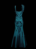 Stunning Mermaid V Neck Blue Satin Pleated Long Prom Dresses Evening Outfits Formal Dress HZ0311