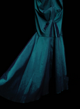 Stunning Mermaid V Neck Blue Satin Pleated Long Prom Dresses Evening Outfits Formal Dress HZ0311