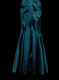 Stunning Mermaid V Neck Blue Satin Pleated Long Prom Dresses Evening Outfits Formal Dress HZ0311