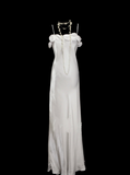Vintage Fashion Night Aesthetic Mermaid Spaghetti Straps 80s 70s 90s White College Formal Outfit Long Prom Graduation Dresses HZ0311