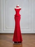 Flattering Mermaid Strapless Red Satin Lace Prom Dresses Long Evening Formal Birthday Party Gowns HZ0311