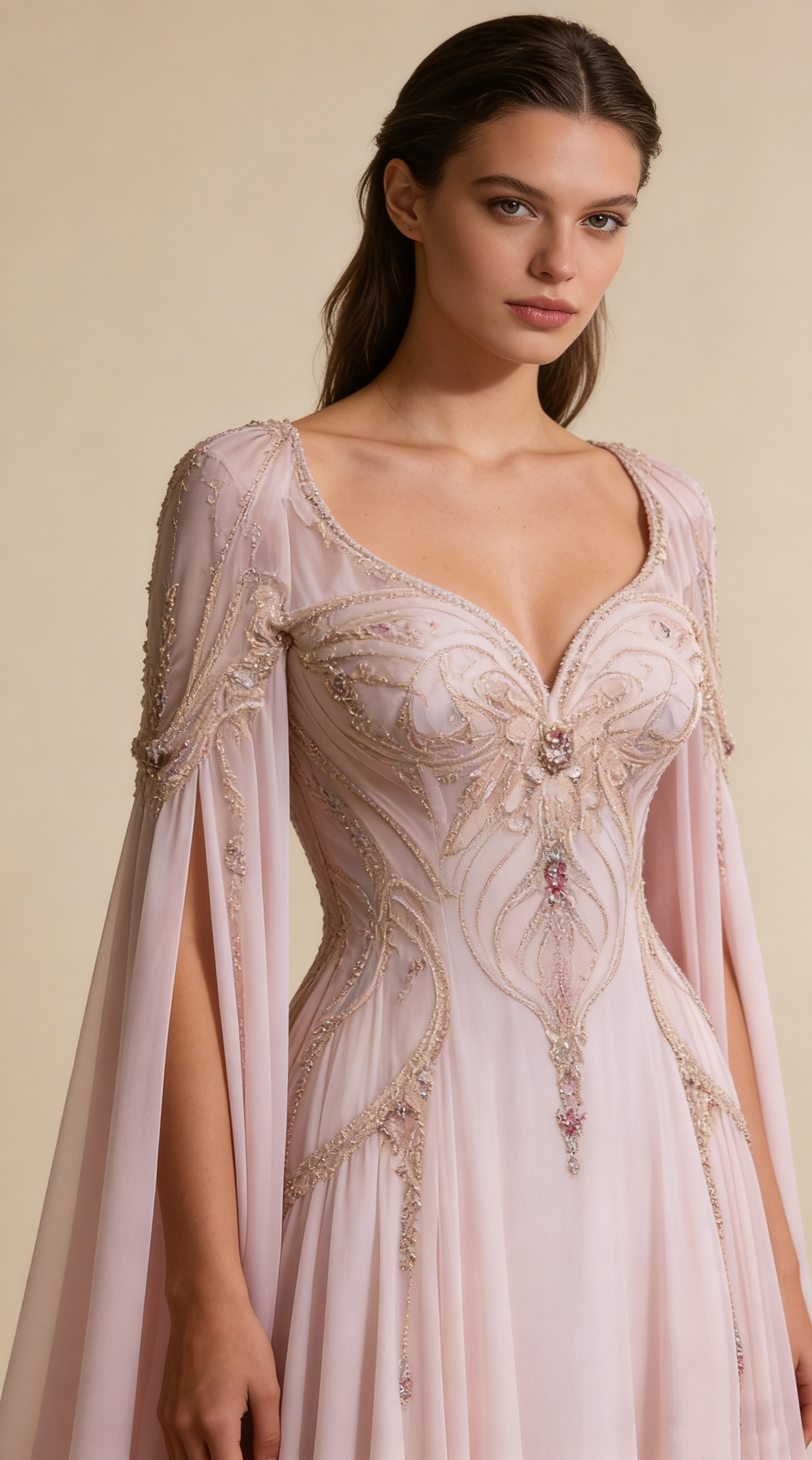 Pink Long Sleeves A-Line Elegant Long Formal Prom Dress Evening Gown Gala Dress, HZ0427