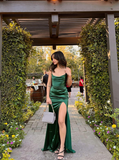 Sexy Sheath Spaghetti Straps Dark Green Slit Prom Dresses For Teens Formal Dress Party Outfits Prom Gown HZ0311