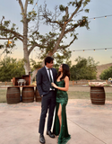 Sexy Sheath Spaghetti Straps Dark Green Slit Prom Dresses For Teens Formal Dress Party Outfits Prom Gown HZ0311