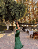 Sexy Sheath Spaghetti Straps Dark Green Slit Prom Dresses For Teens Formal Dress Party Outfits Prom Gown HZ0311