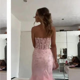 Mermaid Sweetheart Sleeveless Tulle Pink Long Formal Dresses Prom Dress HZ0311