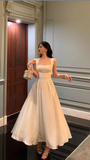 Chic A Line Square Neck White Ankle Length Chiffon With Pleated Party Women Prom Dresses HZ0311